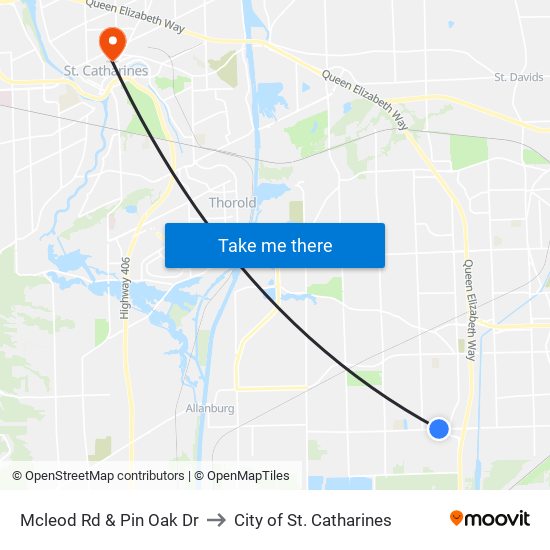 Mcleod Rd & Pin Oak Dr to City of St. Catharines map