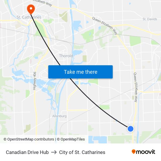 Canadian Drive Hub to City of St. Catharines map