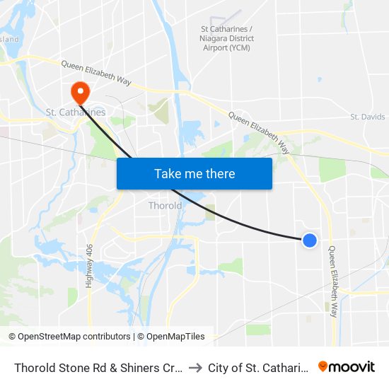 Thorold Stone Rd & Shiners Creek to City of St. Catharines map