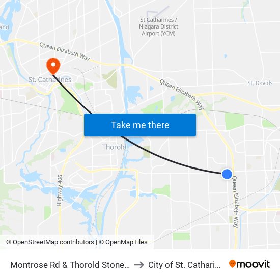 Montrose Rd & Thorold Stone Rd to City of St. Catharines map