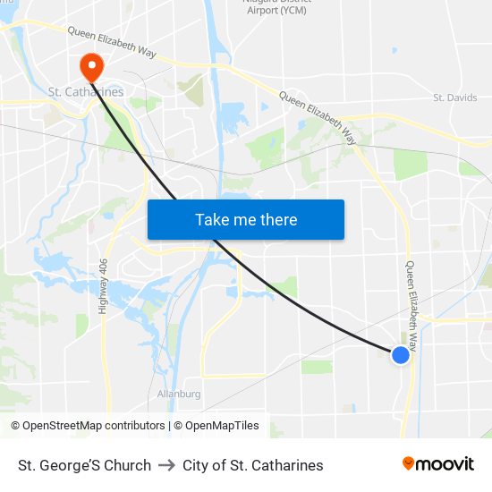 St. George’S Church to City of St. Catharines map