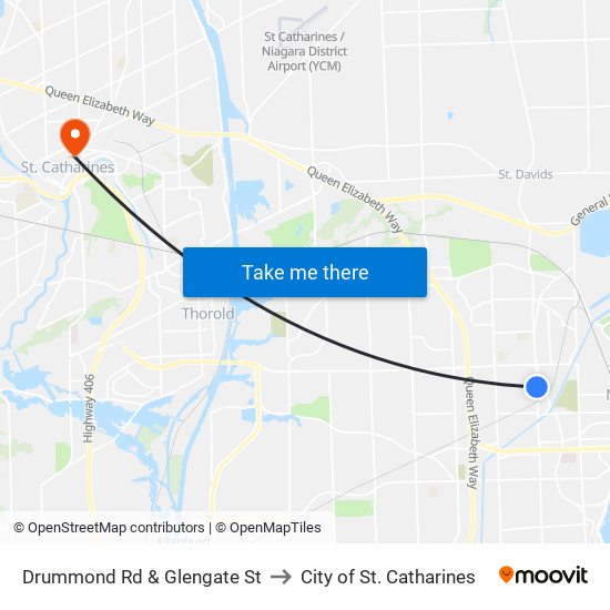 Drummond Rd & Glengate St to City of St. Catharines map