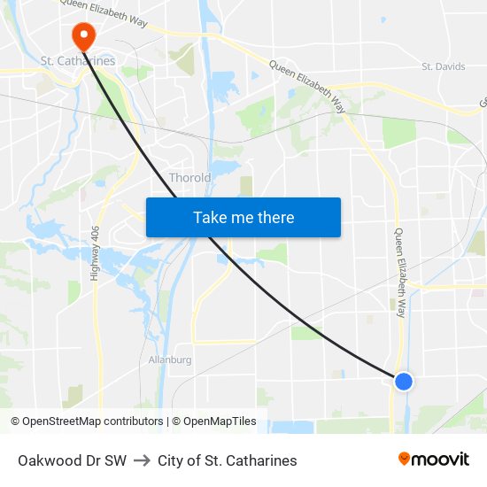 Oakwood Dr SW to City of St. Catharines map