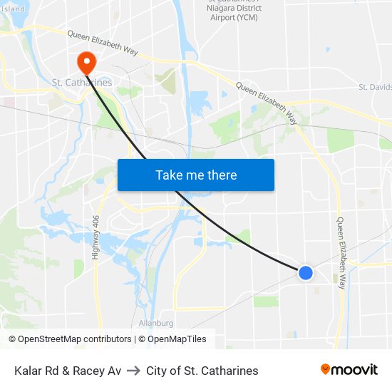 Kalar Rd & Racey Av to City of St. Catharines map