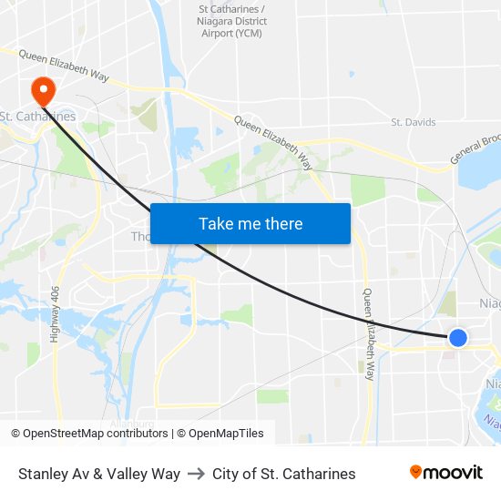 Stanley Av & Valley Way to City of St. Catharines map