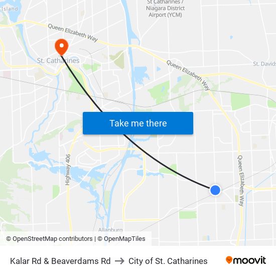 Kalar Rd & Beaverdams Rd to City of St. Catharines map