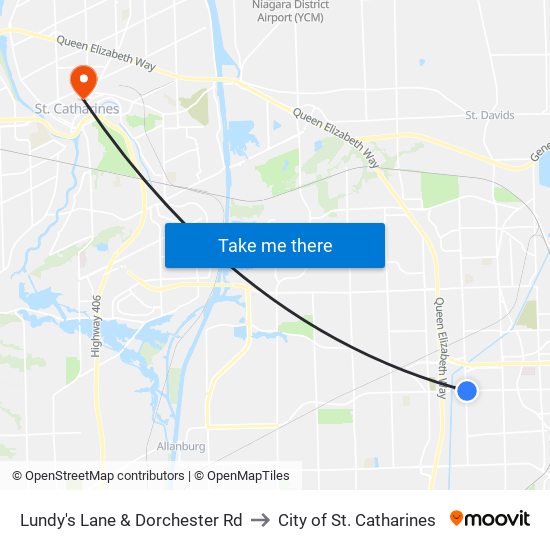 Lundy's Lane & Dorchester Rd to City of St. Catharines map