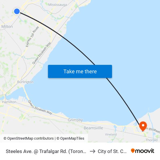 Steeles Ave. @ Trafalgar Rd. (Toronto Premium Outlets) to City of St. Catharines map