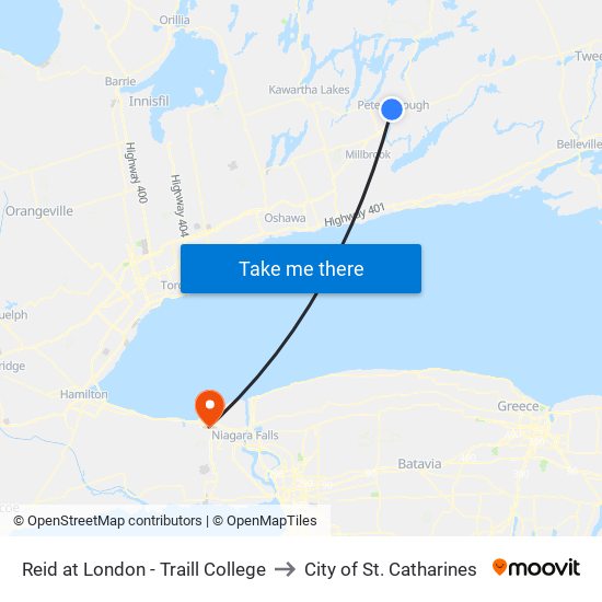 Reid at London - Traill College to City of St. Catharines map