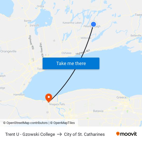 Trent U - Gzowski College to City of St. Catharines map