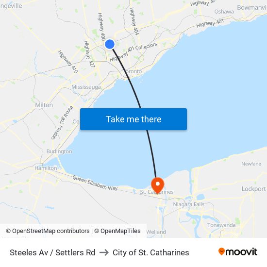 Steeles Av / Settlers Rd to City of St. Catharines map