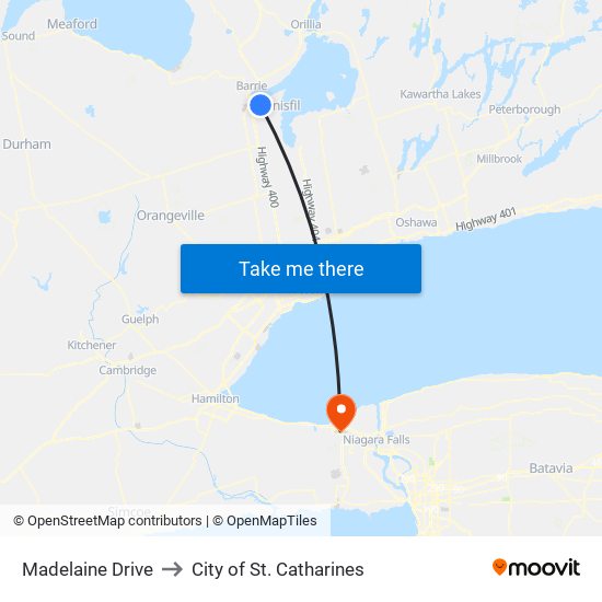 Madelaine Drive to City of St. Catharines map