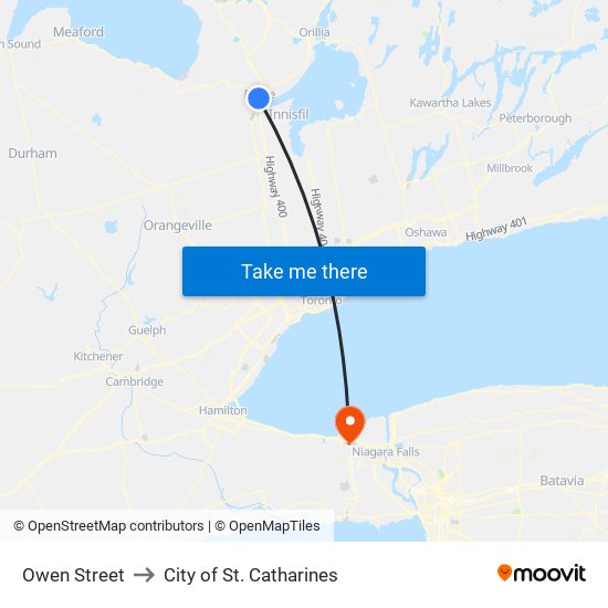 Owen Street to City of St. Catharines map