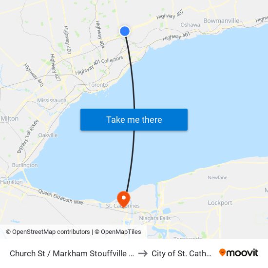 Church St / Markham Stouffville Hospital to City of St. Catharines map