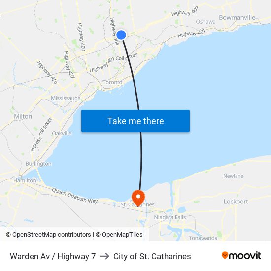 Warden Av / Highway 7 to City of St. Catharines map