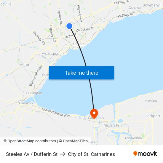Steeles Av / Dufferin St to City of St. Catharines map