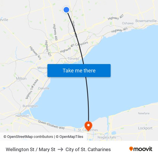 Wellington St / Mary St to City of St. Catharines map