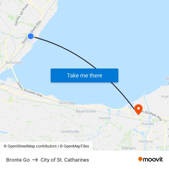 Bronte Go to City of St. Catharines map