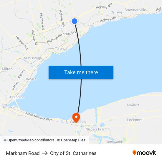 Markham Road to City of St. Catharines map