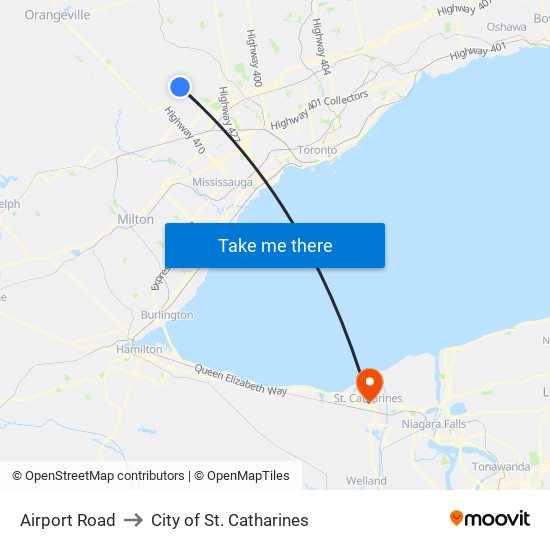 Airport Road to City of St. Catharines map