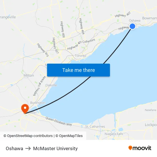 Oshawa to McMaster University map