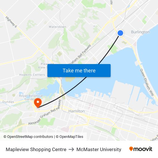 Mapleview Shopping Centre to McMaster University map