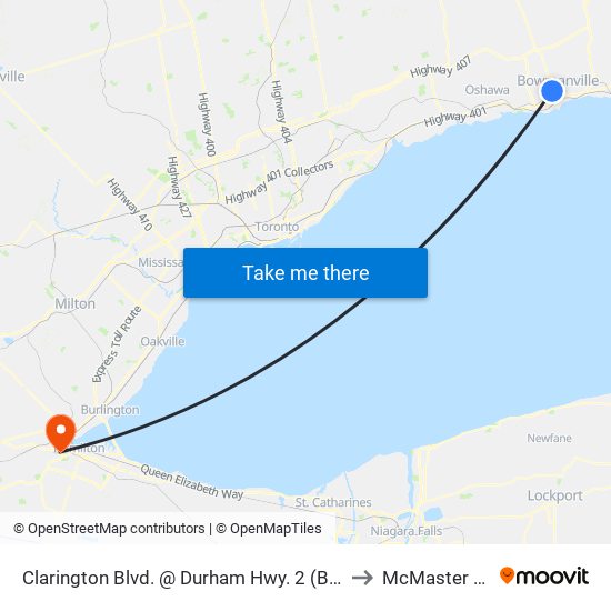 Clarington Blvd. @ Durham Hwy. 2 (Bowmanville) Park & Ride to McMaster University map