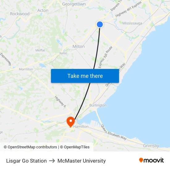 Lisgar Go Station to McMaster University map