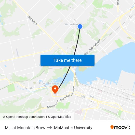 Mill at Mountain Brow to McMaster University map