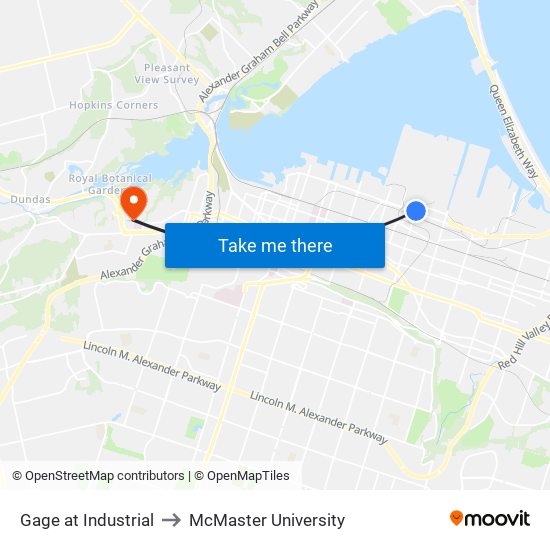 Gage at Industrial to McMaster University map