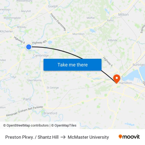 Preston Pkwy. / Shantz Hill to McMaster University map