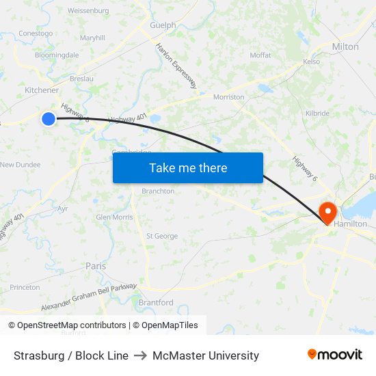 Strasburg / Block Line to McMaster University map
