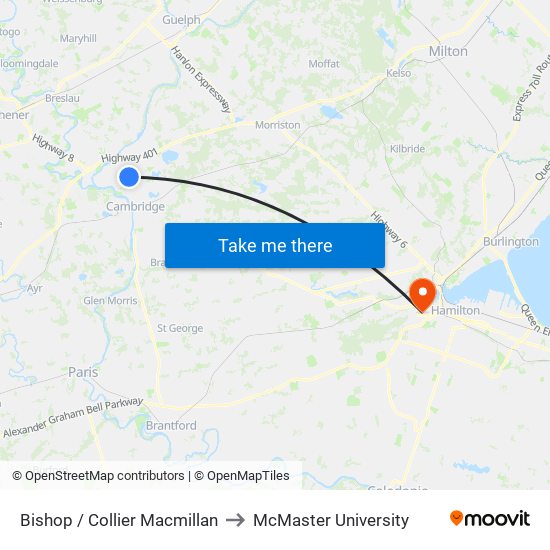 Bishop / Collier Macmillan to McMaster University map