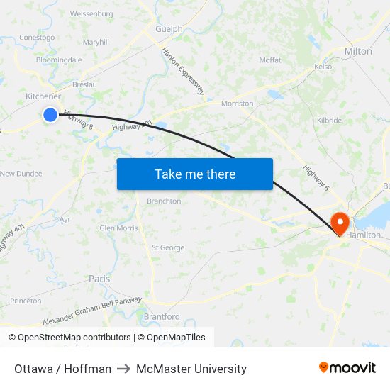 Ottawa / Hoffman to McMaster University map