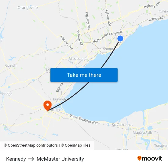 Kennedy to McMaster University map