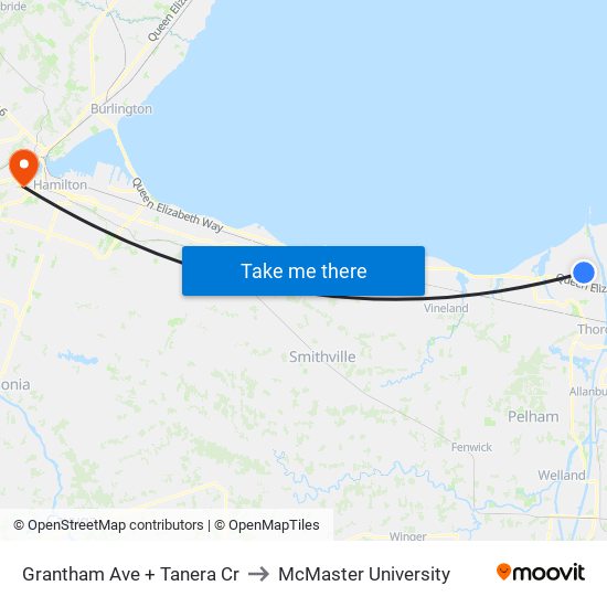 Grantham Ave + Tanera Cr to McMaster University map