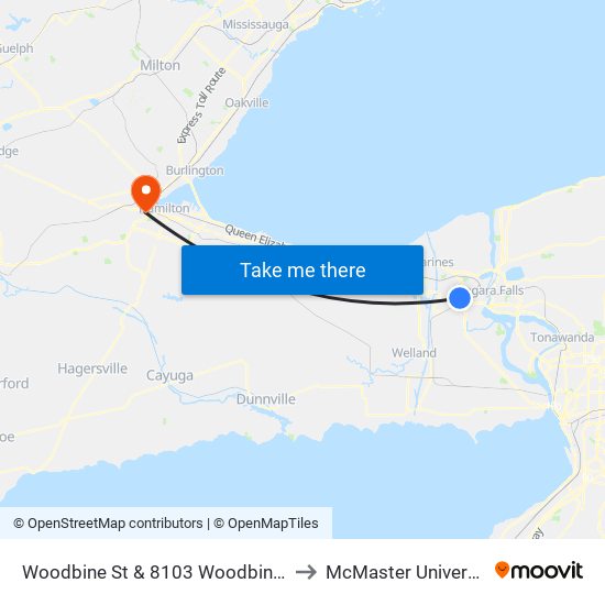 Woodbine St & 8103 Woodbine St to McMaster University map
