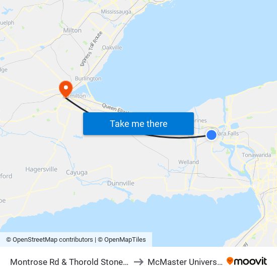 Montrose Rd & Thorold Stone Rd to McMaster University map