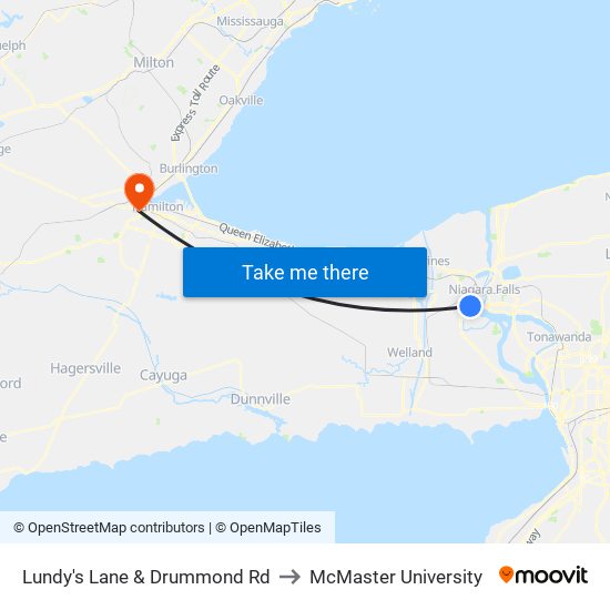 Lundy's Lane & Drummond Rd to McMaster University map