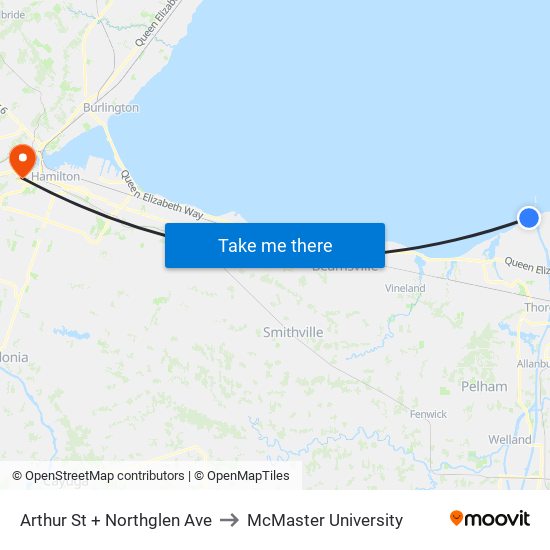 Arthur St + Northglen Ave to McMaster University map