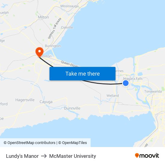 Lundy's Manor to McMaster University map