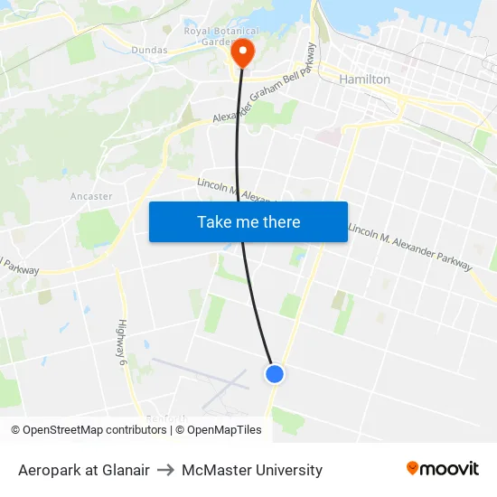 Aeropark at Glanair to McMaster University map