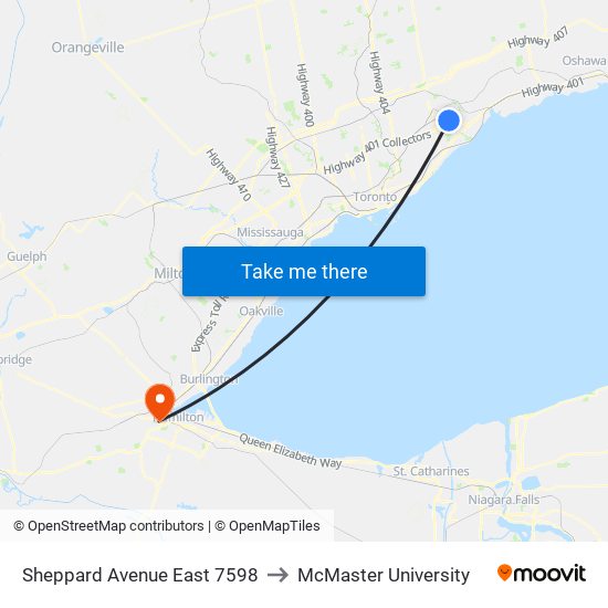 Sheppard Avenue East 7598 to McMaster University map