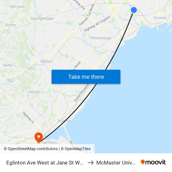 Eglinton Ave West at Jane St West Side to McMaster University map