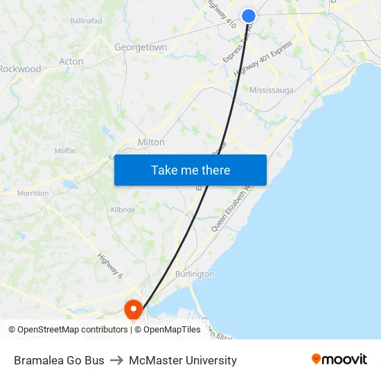 Bramalea Go Bus to McMaster University map