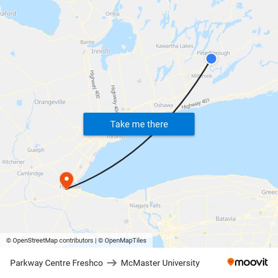 Parkway Centre Freshco to McMaster University map