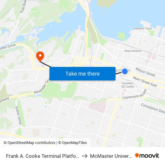 Frank A. Cooke Terminal Platform 4 to McMaster University map