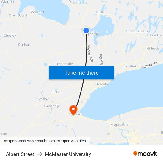 Albert Street to McMaster University map