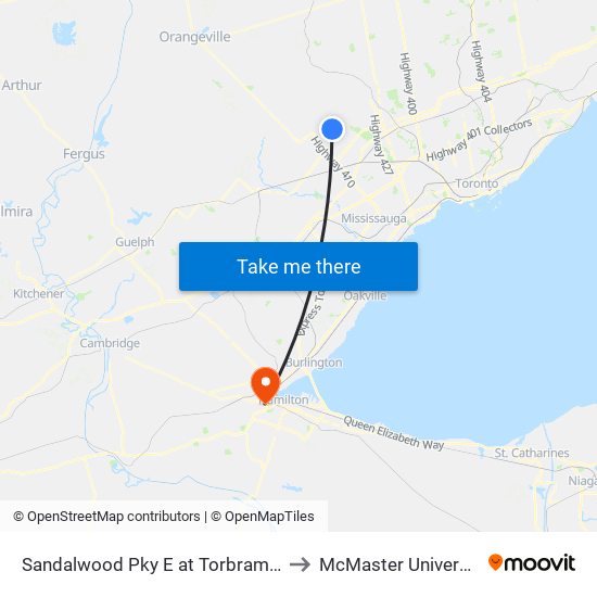 Sandalwood Pky E at Torbram Rd to McMaster University map