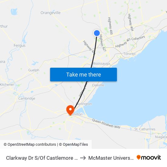 Clarkway Dr S/Of Castlemore Rd to McMaster University map